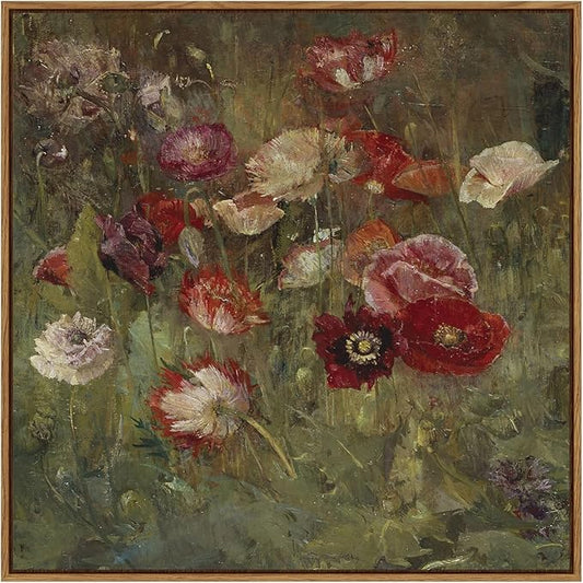 InSimSea Square Framed Canvas Wall Art, Classical Floral Scenic Paintings Wall Decor, Desk Decor, Rustic Flowers Wall Art Prints for Living Room Bedroom Bathroom, Office Home 16"x16"