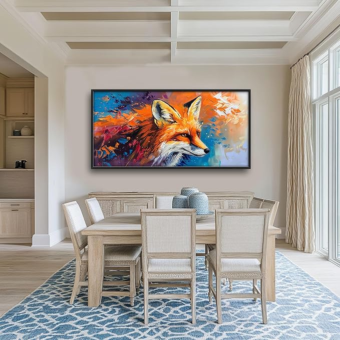 Fox Large Framed Wall Art Abstract Fox Animal Pictures Oversized Wall Decor Graffiti Canvas Print Painting Aesthetic Modern Artwork for Living Room Bedroom Office Bathroom Home Decor 60L x30W