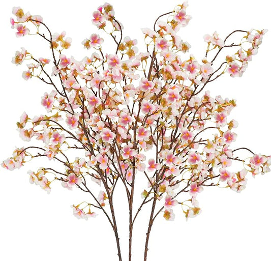 Uieke Silk Cherry Blossom Branches, 40.5in Artificial Cherry Blossom Flowers Long Stems Fake Flowers Vase Arrangements for Wedding Home Japanese Decor, Set of 3, Pink