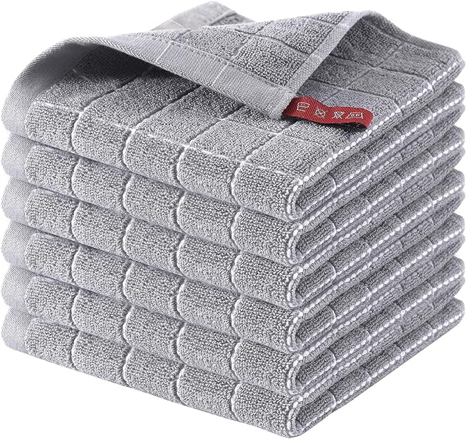 Homaxy 100% Cotton Terry Kitchen Dish Cloths, Ultra Soft and Absorbent Dish Towels for Kitchen, Suitable for Drying and Washing Dishes, 6 Pack, 12 x 12 Inches, Light Grey