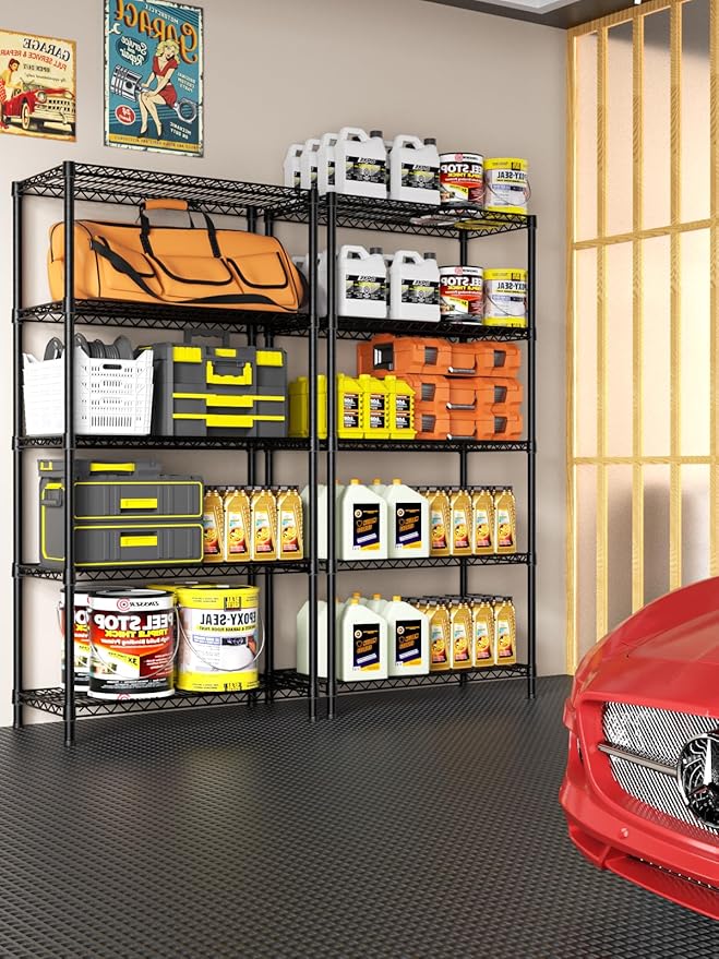 5 Tier Heavy Duty Adjustable Storage Shelf Organizer Storage Metal Shelves Garage Wire Shelving Unit Pantry Rack 18" D x 36" W x 71.25" H,Black