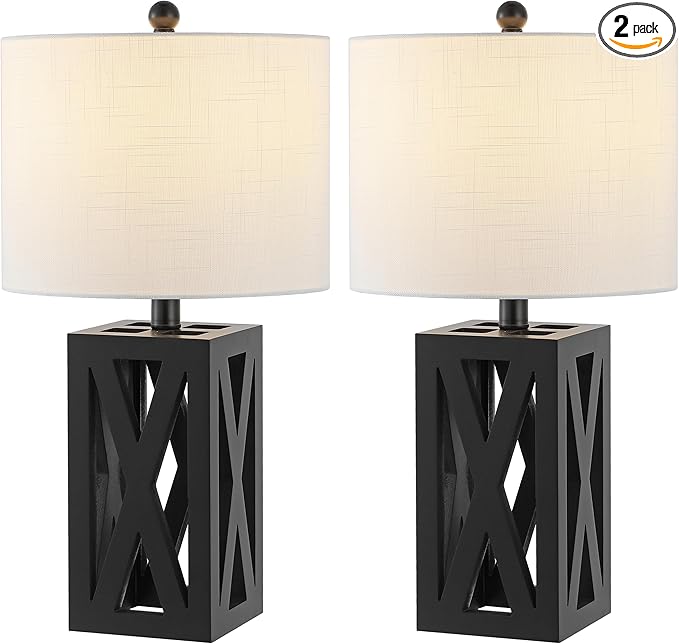 JONATHAN Y JYL1062C-SET2 Stewart 21.5" Wood LED Table Lamp Farmhouse, French Country, Rustic, Bohemian, Bedroom, Living Room, Office, College, Bookcase, Black (Set of 2)