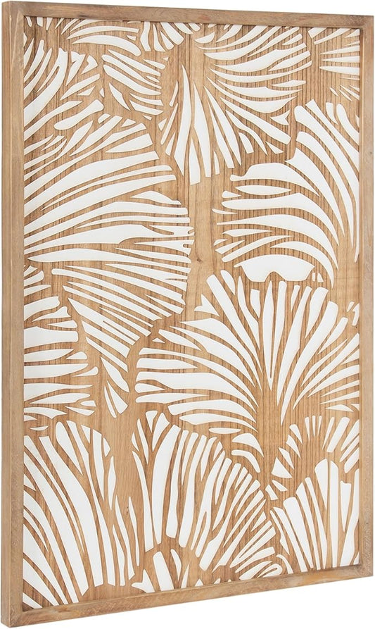 Kate and Laurel Sago Modern Decorative Wood Art Plaque; 23 x 33; White and Rustic Brown; Painted Wood Floral Wall Art with Dimensional Design for Living Room Decor