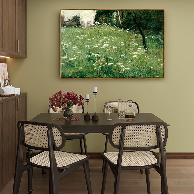 crmotu Vintage Framed Wall Art, Meadow Wildflower Landscape Canvas Painting, Nature Outdoor Scenery Art Prints, Rustic Aesthetic Wall Pictures for Living Room Bathroom Bedroom Farmhouse Decor 20x30in