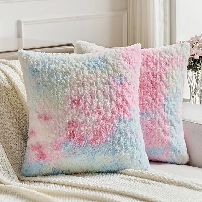 FUTEI Yellow Decorative Throw Pillow Covers 18x18 Inch Set of 2,Soft Cozy Colorful Rose Swirl Texture Cushion Case,Modern Home Decor for Couch Sofa Bed Living Room