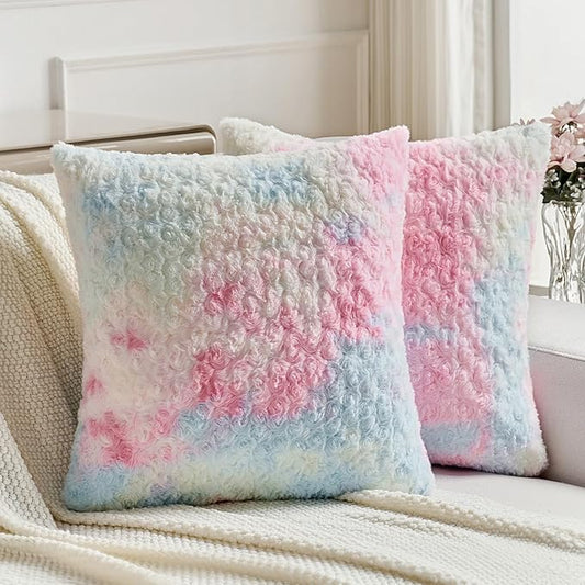 FUTEI Yellow Decorative Throw Pillow Covers 18x18 Inch Set of 2,Soft Cozy Colorful Rose Swirl Texture Cushion Case,Modern Home Decor for Couch Sofa Bed Living Room