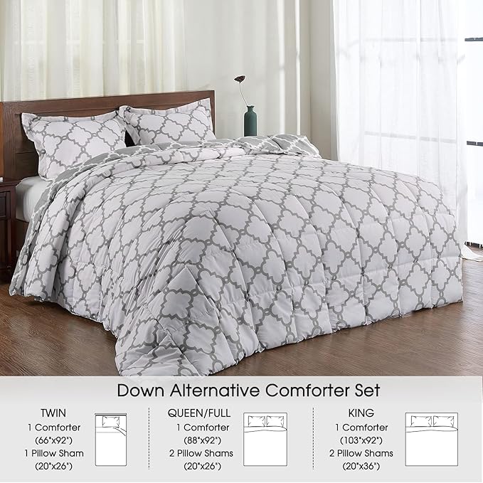 Basic Beyond Twin Comforter Set - Grey Comforter, Reversible Twin Bed Comforter Set for All Seasons, Grey, 1 Comforter (66"x92") and 1 Pillow Sham (20"x26"+2")