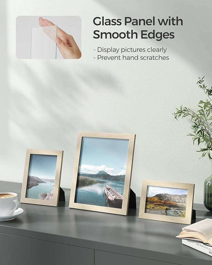 SONGMICS Picture Frames, Collage Picture Frames Set of 10, Two 8x10, Four 5x7, Four 4x6, Photo Frame for Wall Gallery Decor, Table Display, Glass, Natural Beige URPF010N01