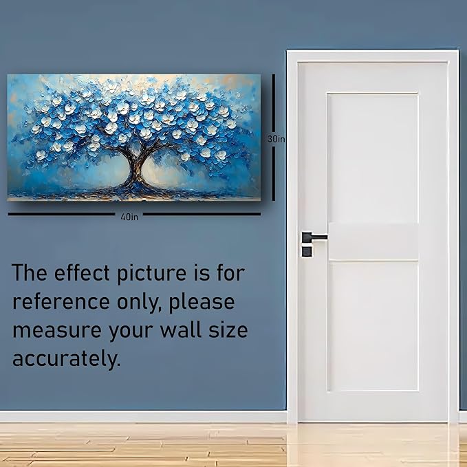 Abstract Wall Art Canvas Print Tree of Life Painting Blue Bathroom Decor Paintings Modern Style Living Room Bedroom Office Home Kitchen Decor Nature Landscape Artwork Wooden Frame 20x40 inches