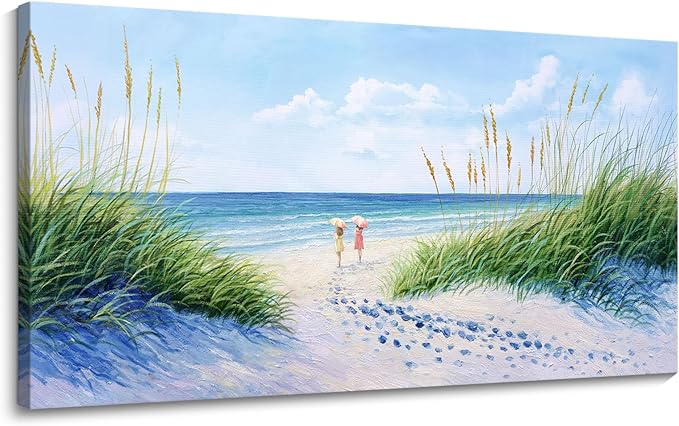 YCPRIMER Coastal Wall Art - Large Landscape Wall Art for Living Room, Bedroom Pictures, Ocean Beach Artwork, Blue Wall Art, Above Bed Decor, Coastal Landscape Wall Art,Framed Beach Pinting 24×48IN