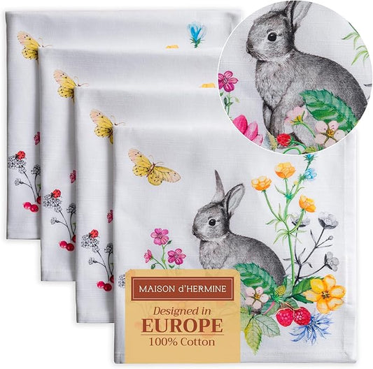 Maison d' Hermine Cloth Napkins Set of 4 100% Cotton Everyday Reusable Square Napkins Cloth Washable, Dinner, Party, Wedding, Restaurant, Spring/Summer (Printemps, 20" x 20")