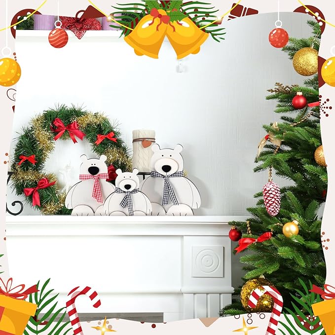 Barydat 3 Pcs Christmas Table Centerpieces Decorations for Home Christmas Rustic Wooden Winter White Bear Nursery Table Sign Decoration for Indoor Home Kitchen Xmas Gifts Party