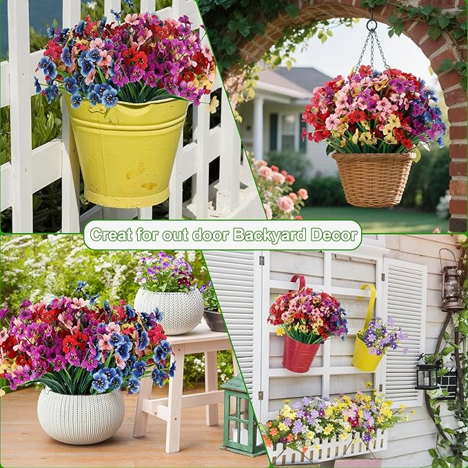 20 Bundles Artificial Flowers for Outdoors or Indoor Garden Home Decoration,No Fade Fake Flowers Faux Plants for Decoration Hanging Planters,Porch Window Box Garden Wedding Farmhouse Fake Plants