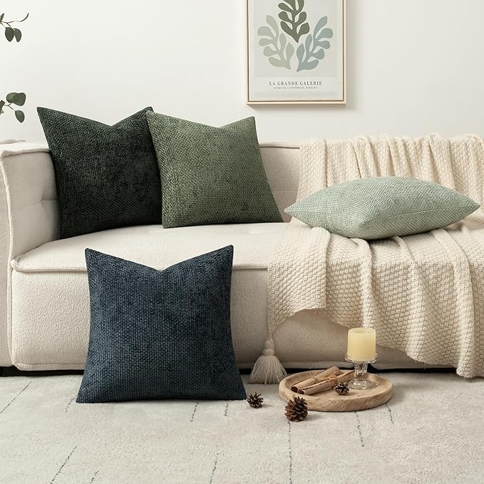MIULEE Pack of 4 Couch Throw Pillow Covers 16x16 Inch Green Forest Soft Decorative Chenille Pillow Covers Farmhouse Accent Cushion Covers for Boho Home Decor Spring Sofa Bedroom Living Room