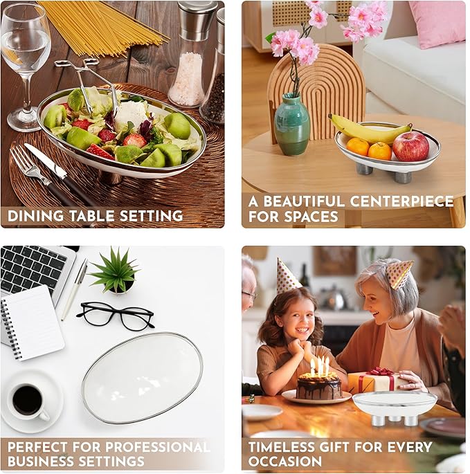 Ceramic Fruit Bowl – 10” White Decorative Bowl for Kitchen Counter – Modern Pedestal Bowl, Fruit Bowls, Catch All bowl, and Fruit Basket for Kitchen Counter