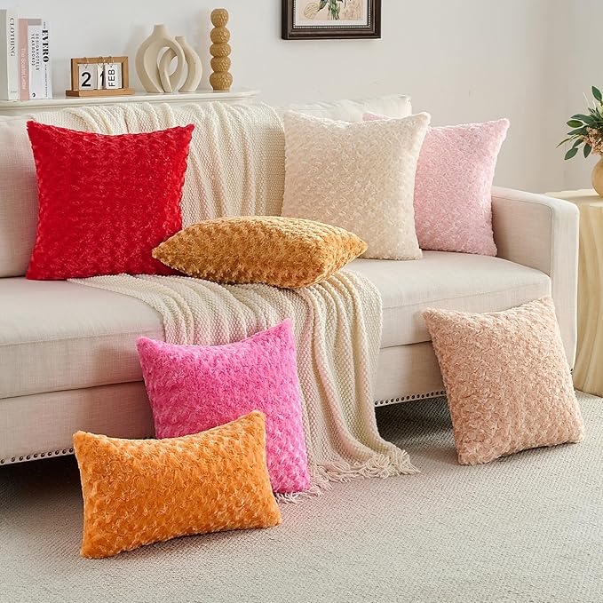 FUTEI Red Decorative Throw Pillow Covers 20x20 Inch Set of 2,Soft Solid Rose Textured Cushion Case,Modern Home Decor for Couch Sofa Bed Living Room