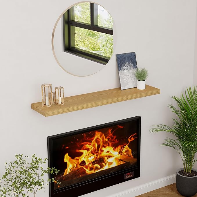 48 Inch Floating Shelves, 9.3 Inch Deep Floating Shelf for Wall, Rustic Wood Wall Shelves 48 x 9.3 x 1.5, Large Bathroom Shelf 48 Inch Long, Deep Shelves for Kitchen, Bedroom, Living Room, Oak Color