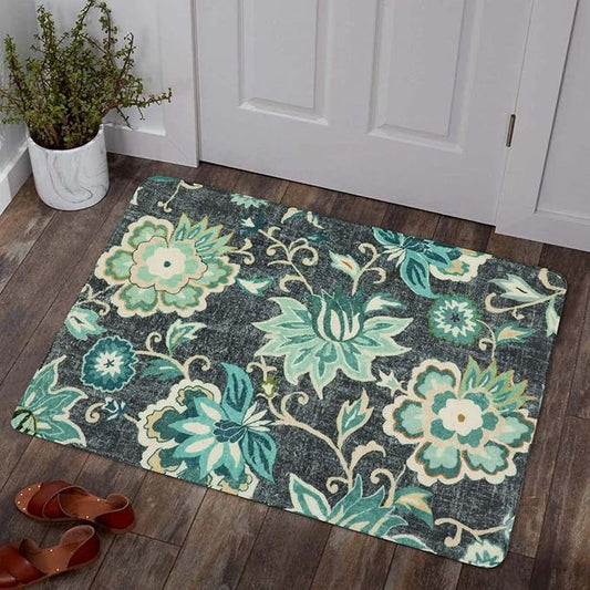 Lahome Floral Entryway Rug - 2x3 Small Throw Kitchen Rugs Non-Slip Washable Bedroom Rugs Blue Paisley Print Bathroom Mat Accent Distressed Doormat Floor Carpet for Laundry Room Living Room Office