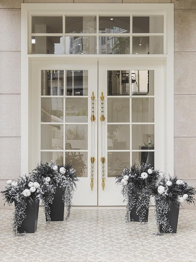 12Pcs Outdoor Artificial Boxwood UV Resistant Fake Stems Plants, Black Artificial Flowers Faux Flowers for Autumn Home Kitchen Wedding Table Centerpiece Halloween Thanksgiving Decorations