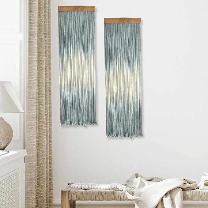 Knots & Beyond Blue Macrame Wall Hanging, Beachy Macrame, Colored Macrame, Dip Dye Fiber Art, Modern Yarn Tapestry, Boho Wall Decor for Above Couch or Headboard, Office Wall Art, 12" x 37.5"