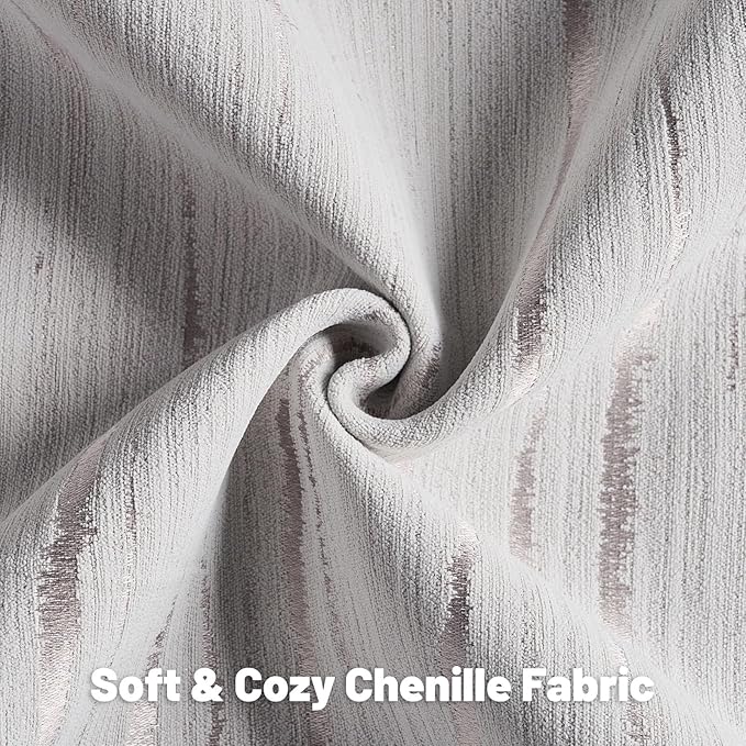 FUTEI Grey Chenille Decorative Throw Pillow Covers 24x24 Inch Set of 2,Soft Embossed Striped Textured European Cushion Case,Modern Home Decor for Couch Bed Living Room