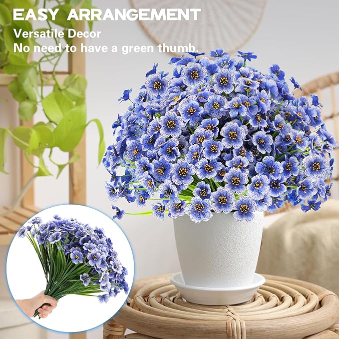 20 Bundles Artificial Flowers for Outdoors Decorations, Fake Flowers Faux Plants Silk Colorful Daisy Flowers Realistic UV Resistant for Garden Patio Porch Box Home Decor (Blue)