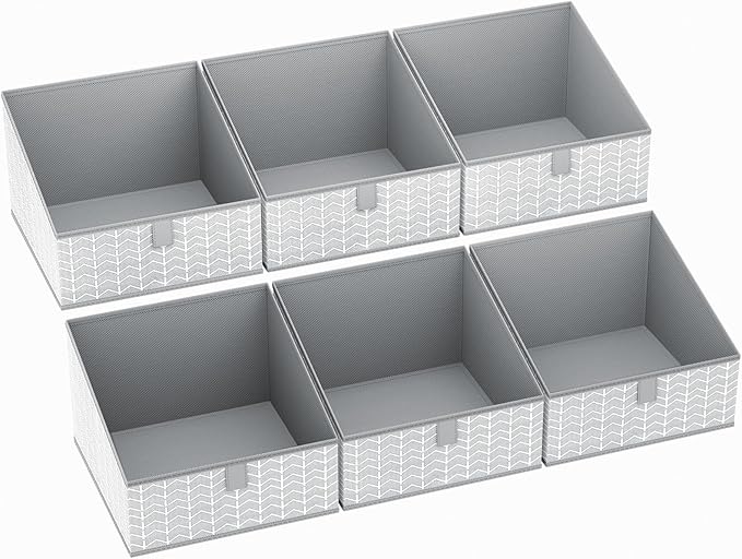 DIMJ Storage Bins Basket for Closet Storage, Fabric Baskets for Closet Shelves, Foldable Storage Cube for Toys, DVDs, Books, Gray, 6Pack
