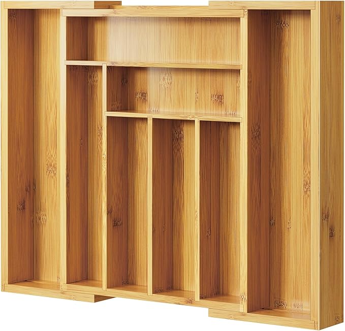Pipishell Bamboo Silverware Organizer, Expandable Cutlery Tray, Utensil Drawer Organizer in Kitchen for Spoons Forks Knives, Multipurpose Use, Natural, Large