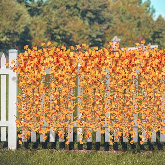 Agusbagli 8 Pcs Fake Hanging Fall Flowers for Outdoors UV Resistant Artificial Hanging Fall Eucalyptus Plants Faux Fall Flowers Decorations for Home Planter Porch Patio Garden Yard Window Fall Decor