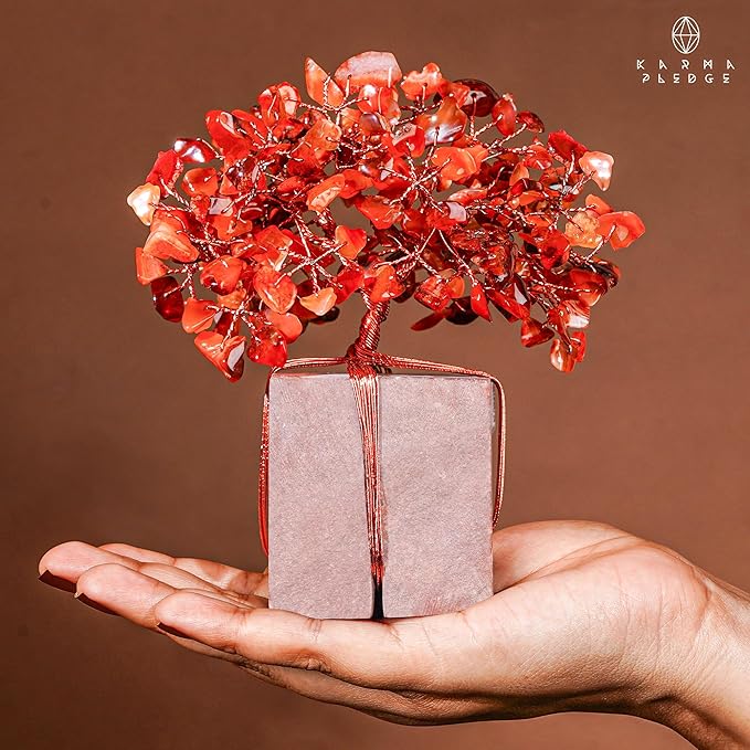 Crystal Tree for Birthday Gifts for Women, Handmade Raw Crystal Base Carnelian Chakra Healing Crystal Tree of Life for Positive Energy, Money, Good Luck, Christmas Décor, Home and Office Decor