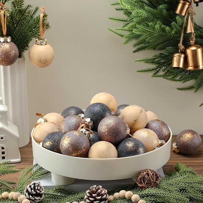 24 Pcs Neutral Textured Christmas Ball Ornaments 2.36'' Vintage Christmas Tree Decor Modern Rustic Brown Ornaments with Loop Shatterproof Hanging Ball for Xmas Farmhouse Decor (Vintage Copper)