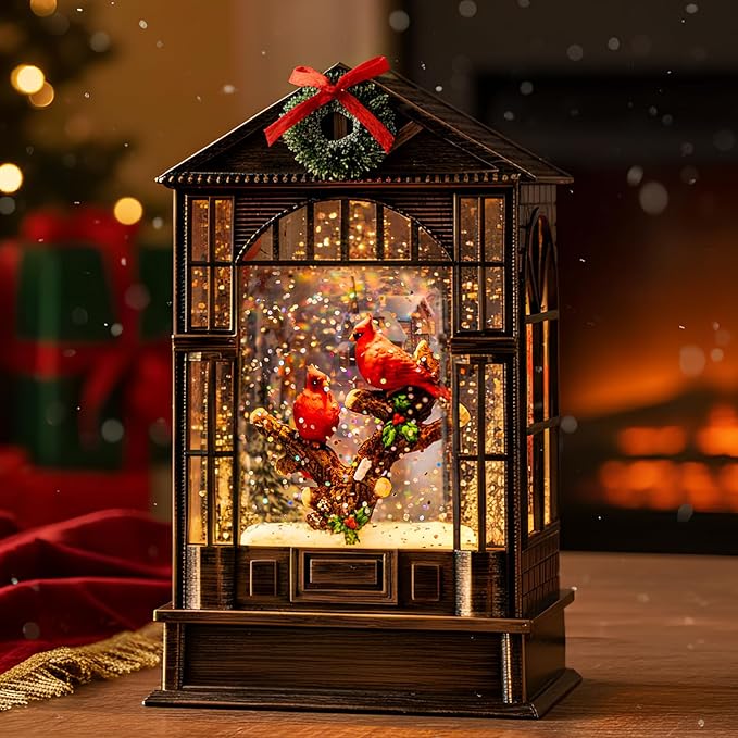 Christmas Snow Globes Cardinal Music Water Lantern Holiday Decorations Gifts for Family Children or Friends