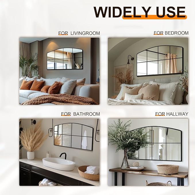 Wall Mirror, Full Length Floor, Window Pane for Living Room Decor, Decorative Wall Art, Large Wall for Bedroom, Hallway, Living Room Arch-38"X24"