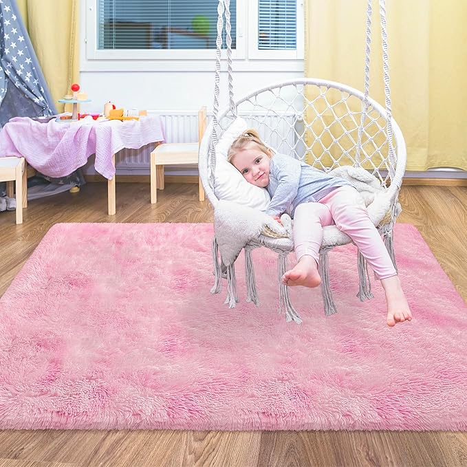 Small Area Rug for Bedroom 3x5ft Mini Tie-Dye Pink Fluffy Rug Mat Bedside Throw Rug for Kids Room Boys Teens Nursery Baby Dorm Living Room Home Decor Aesthetic Carpets for Modern Floor Rug