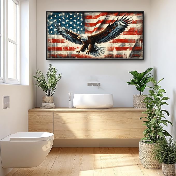 Flintis Large Bald Eagle Wall Art Eagle American flag Pictures Wall Decor Abstract Animal Canvas Painting Print Artwork Decoration Framed for Living Room Bathroom Master Bedroom Office 60L x 30W
