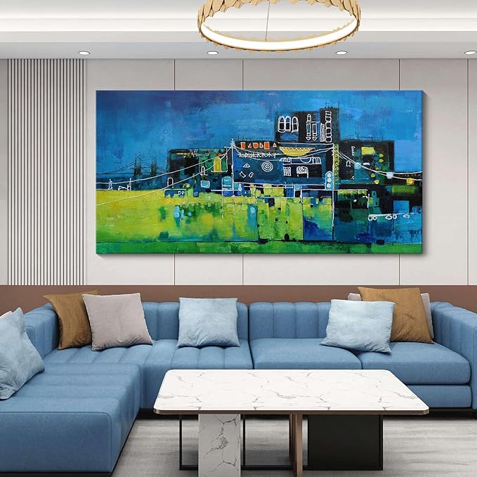 YDYSUNE Modern Abstract Wall Art for Living Room, Office & Bedroom Navy Blue City Wall Art Cityscape & Paintings for Bedroom Wall Art Pictures Wall Decor Artwork for Walls 29×58IN