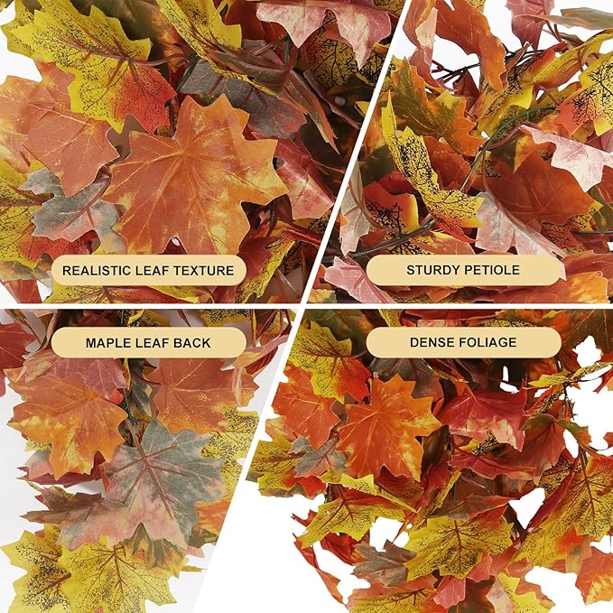 RECUTMS 2pcs Artificial Hanging Maple Leaves Plants Fake Fall Vines Plants Faux Autumn Hanging Fall Artificial Mums for Indoor Outdoor Thanksgiving Party Wedding Home Wall Door Decor(Green Yellow)