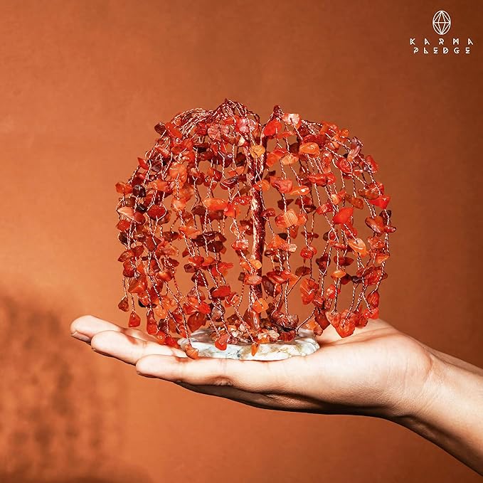 Carnelian Crystal Tree of Life Chakra Healing, Home and Office Desk Decor, Feng Shui Bonsai Trees for Postive Energy, Money, Good Luck, Christmas Decor, Spiritual Birthday Gifts for Women, Mom