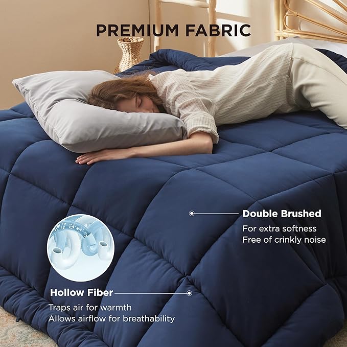 Bedsure Comforter Duvet Insert - Quilted Comforters Oversized King, All Season Duvet, GentleSoft Down Alternative Bedding, with 8 Tabs, Gifts for Women/Men, Navy Blue, Oversized King 116 x 98 Inches