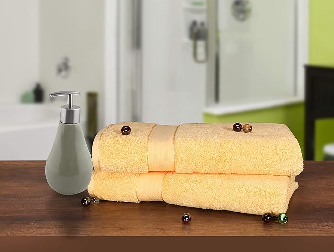 GLAMBURG 700 GSM Premium Cotton 2-Pack Oversized Extra Large Bath Sheet Set - 100% Combed Cotton - 2 Bath Sheets 35x70 - Luxury Hotel & Spa Quality - Durable Ultra Soft Highly Absorbent - Yellow