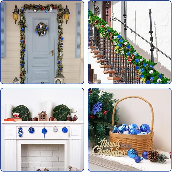 130 Pcs Christmas Ball Ornaments, Christmas Tree Decoration Set Red Christmas Ball Shatterproof Hanging Ornament Decorations for Christmas Tree, Wreaths, and Outdoor Displays(Blue)