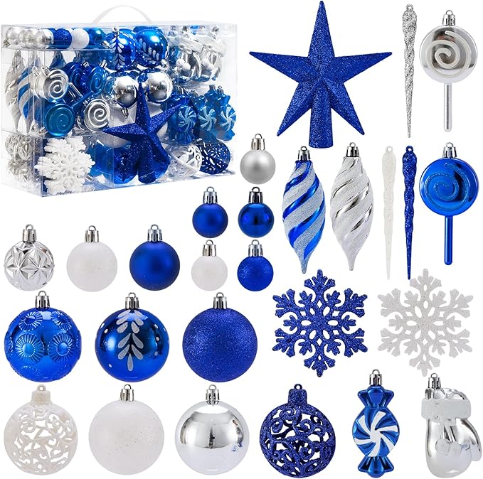130 Pcs Christmas Ball Ornaments, Christmas Tree Decoration Set Red Christmas Ball Shatterproof Hanging Ornament Decorations for Christmas Tree, Wreaths, and Outdoor Displays(Blue)