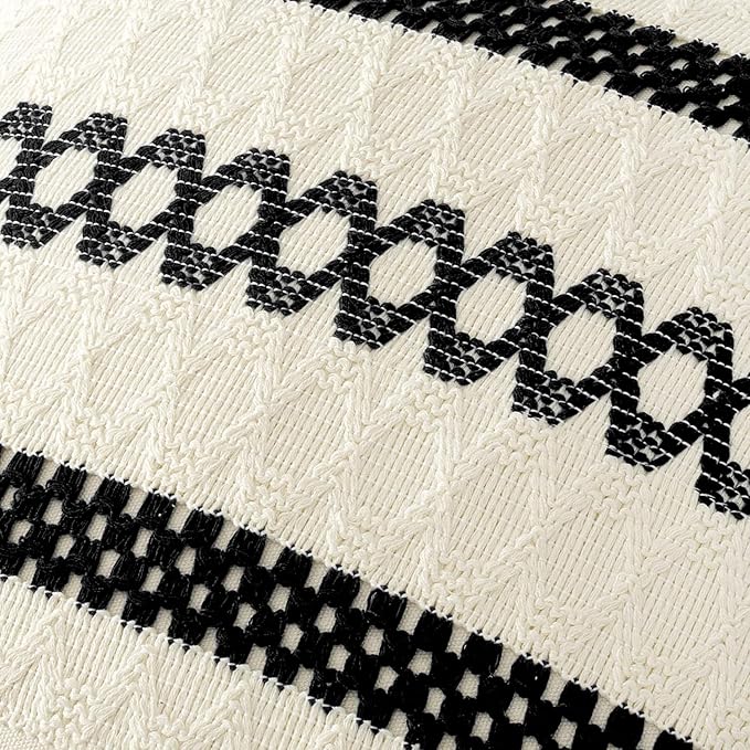 MIULEE Set of 2 Black Boho Decorative Pillow Covers 18x18 Inch Farmhouse Rustic Couch Throw Pillows Modern Spring Cotton Cushion Covers Retro Cute Macrame Woven Home Decor for Bed Sofa Chair