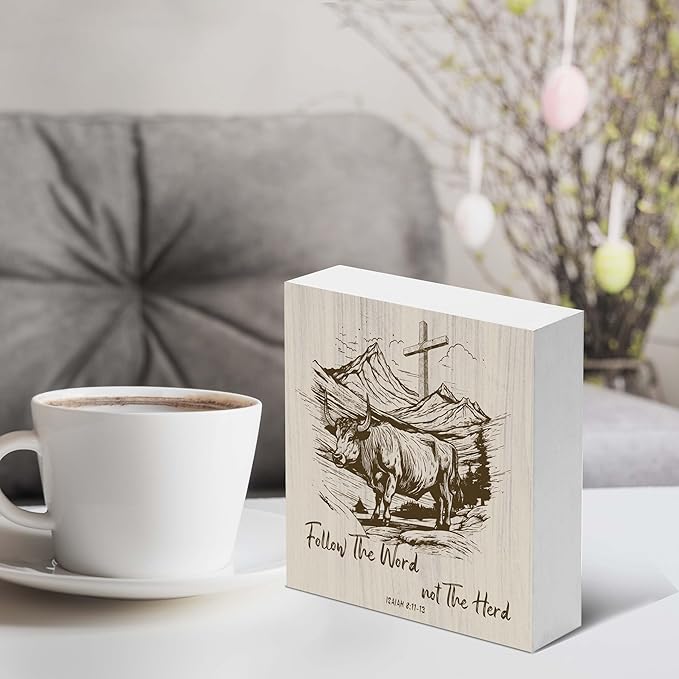 SSQBZU ‘Follow The Word Not The Herd’ Wooden Box, Bible Verse Decorations, Christian Home Decor, Motivational Gifts, Birthday, Thanksgiving, Christmas, Gifts for Family, Friends, etc.(050)