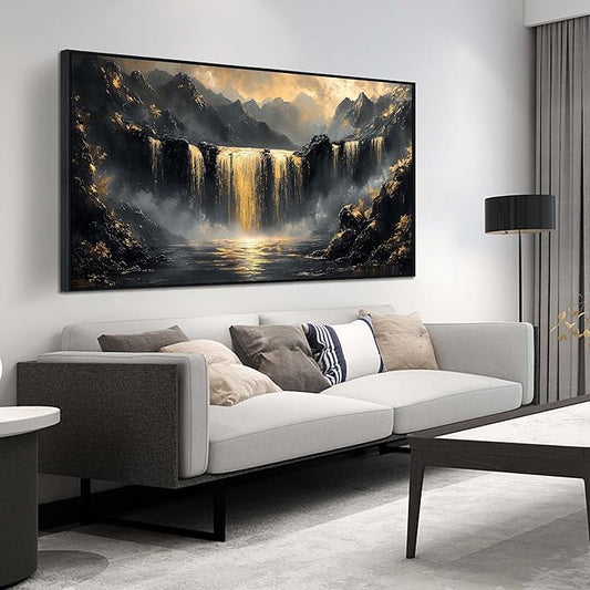 Waterfall Artwork for Wall Living Room - Mountain Pictures Wall Decor for Office - Large Black Framed Wall Art for Bedroom Size 29" x 59"