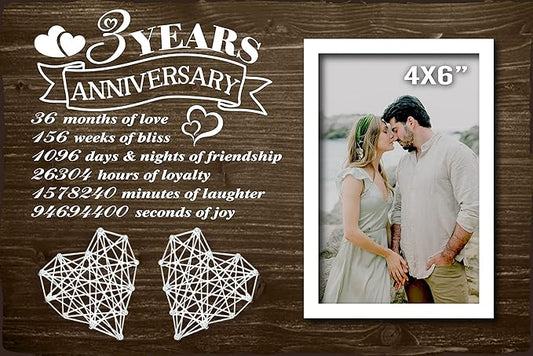 3 Years Anniversary for Her Him - 3rd Year Wedding Marriage Husband and Wife Picture Frame 4x6 Inches - 36 Months Couples Bedroom Decor with Photo