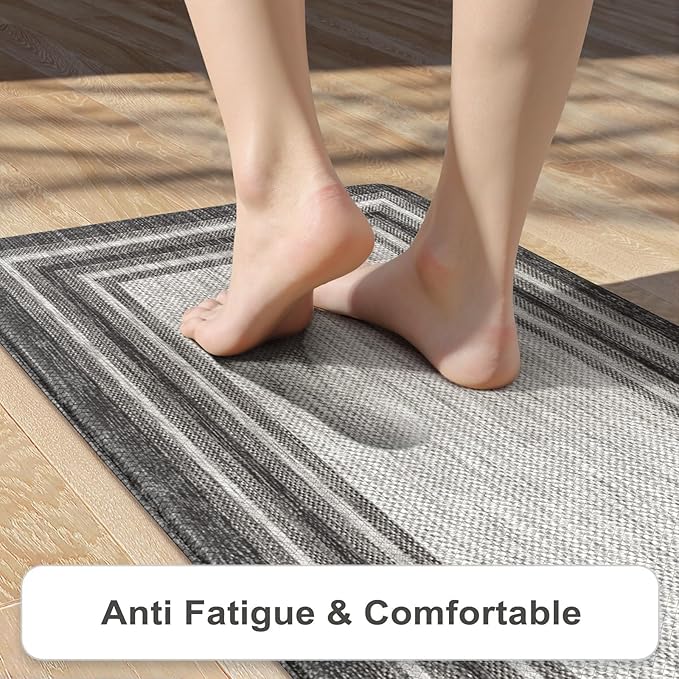KIMODE Anti Fatigue Kitchen Mat, Cushioned Farmhouse Kitchen Runner Rug, Non Slip Waterproof Kitchen Mat for Floor, Comfort Foam Standing Desk Mat for Laundry, Office, Sink Grey 17.3"x59"