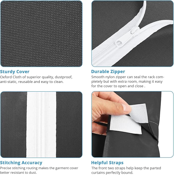 VIPEK S3C Heavy Duty Portable Closet with Adjustable Shoe Rack Wire Shelf, Large Wardrobe Organizer for Bedroom Storage, Freestanding Clothes Rack with Hanging Rod, Custom Black Rack with Black Cover