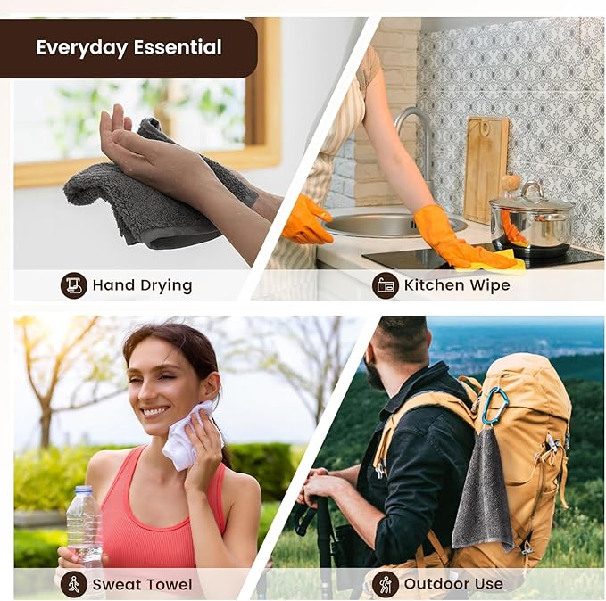 SEMAXE 100% Cotton Washcloths 12-Pack, 13 × 13 Inch Soft Yellow Face Towels – Super Absorbent & Quick-Dry, Premium Cloth with Hanging Loop, Oeko-TEX Certified, Gift-Ready Box