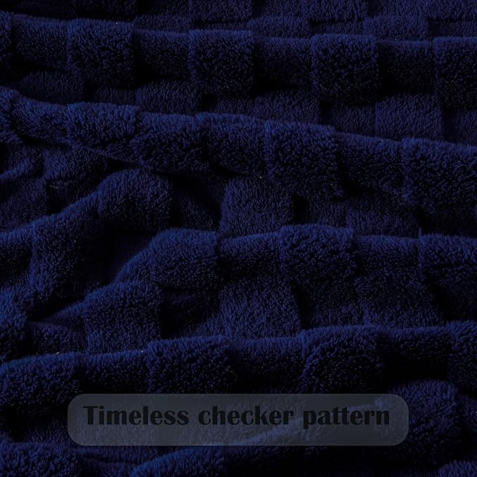 NEWCOSPLAY Super Soft Throw Blanket Dark Navy Premium Silky Flannel Fleece 3D Checkered Lightweight Bed Blanket All Season Use (Dark Navy Checkered, Throw(50"x70"))